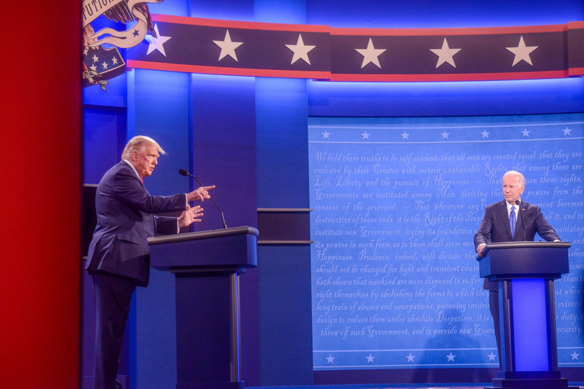 Donald Trump and Joe Biden debate on stage