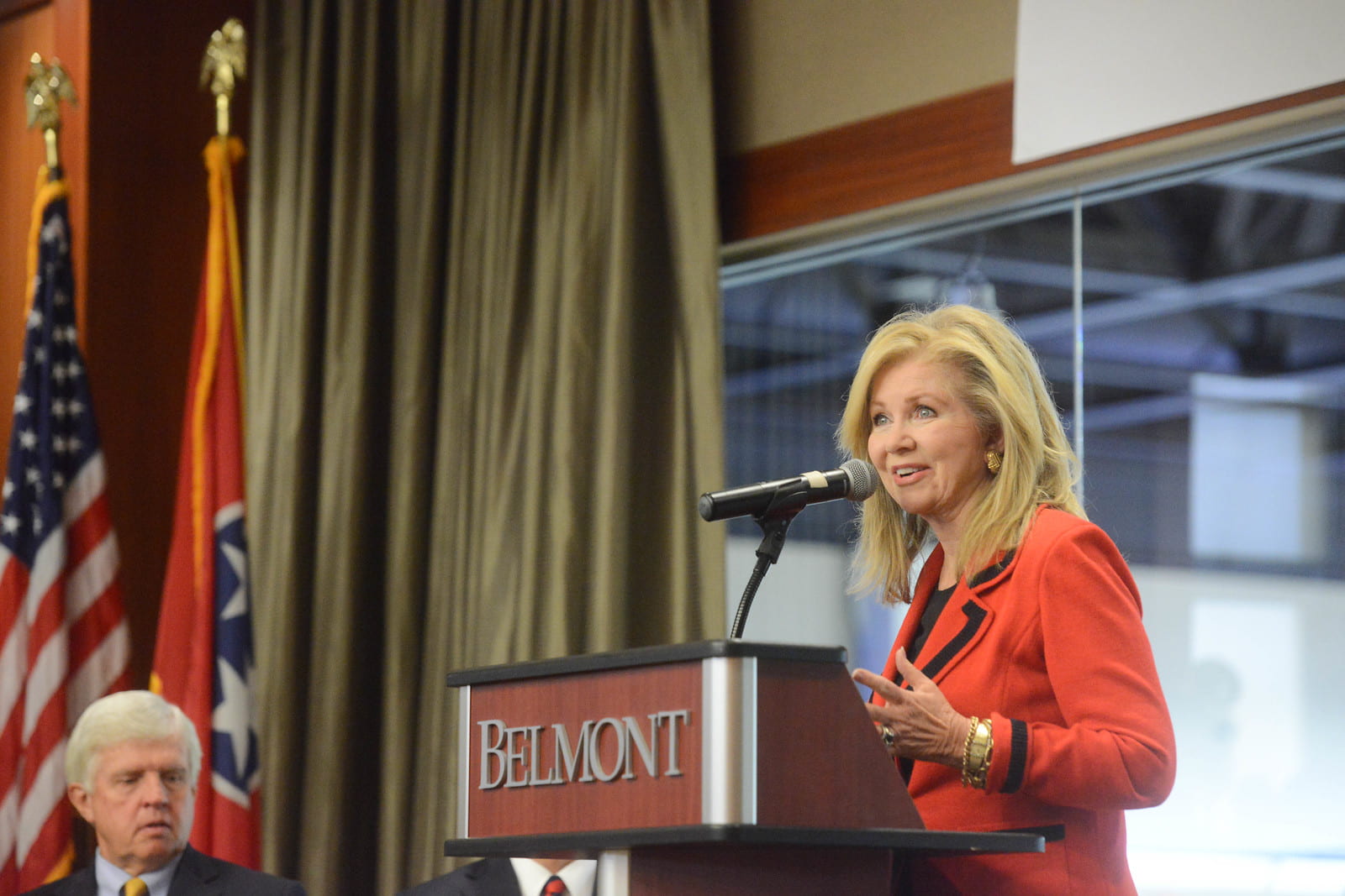 Senator Marsha Blackburn of Tennessee speaking at a podium